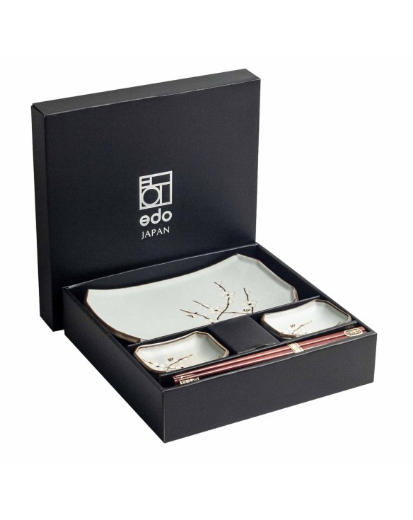 Set 2 Platos Porcelana, 2 Salseras Porcelana y 2 Palillos "Soshun"