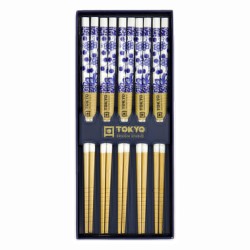 Palillo Set x5 pares "caja-flores azul"