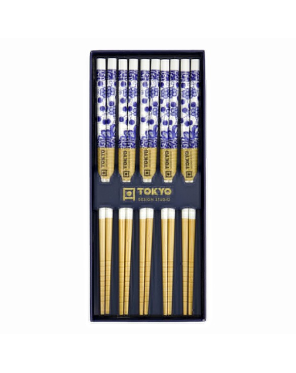 Palillo Set x5 pares "caja-flores azul"