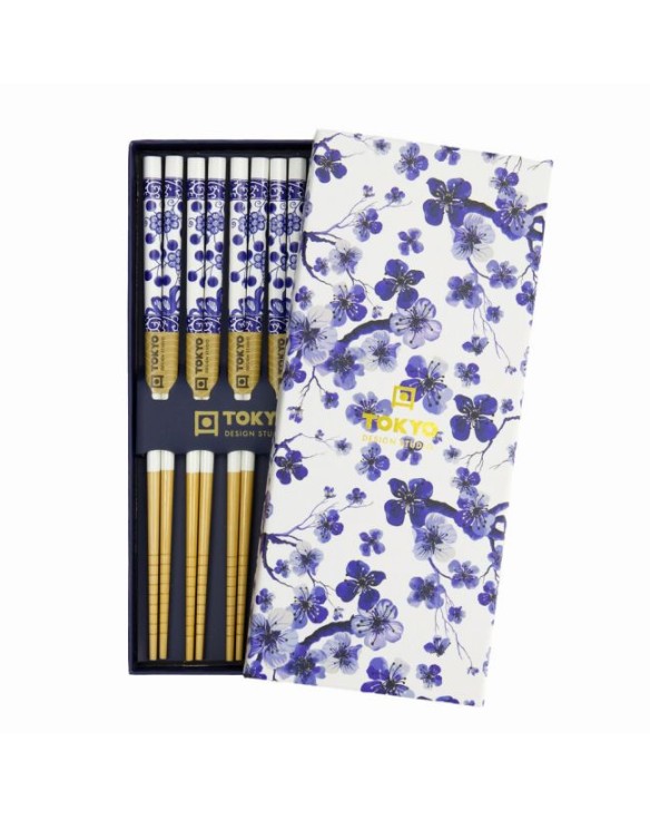 Palillo Set x5 pares "caja-flores azul"