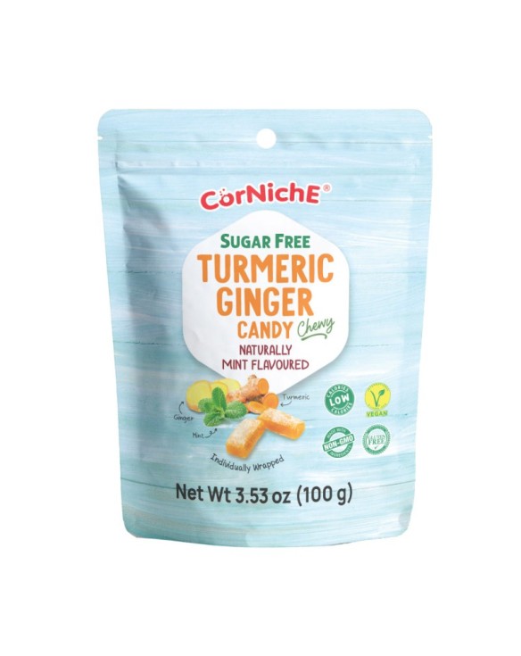 Caramelo masticable de cúrcuma, jengibre y menta (CORNICHE) 100g
