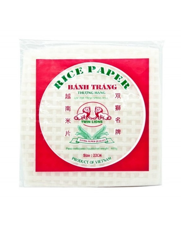 Papel de arroz 22cm cuadrado Twin Lions 400g