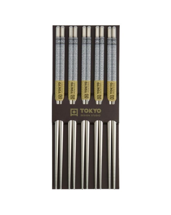 Palillos inoxidables 22,5cm gris 5pares