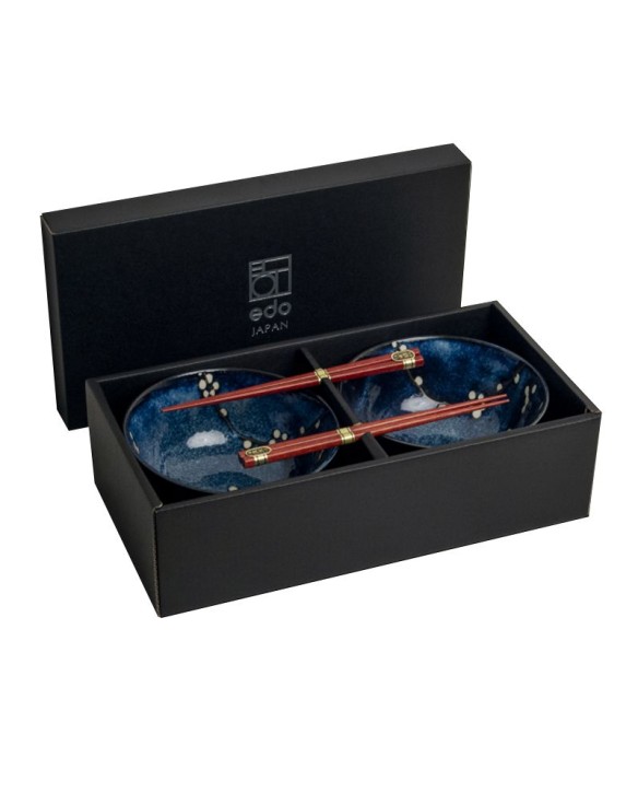 set de 2 cuencos porcelana 17cm 2 palillos "Sonshun azul"