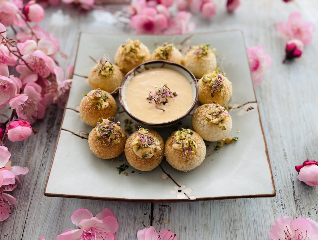 PANI PURI DE LANGOSTINOS, SETAS Y KIMCHI